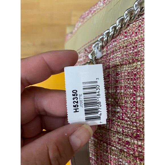 Brighton Josette Pink Tweed & Faux Leather Shoulder Bag With Flower Accent - Picture 6 of 9